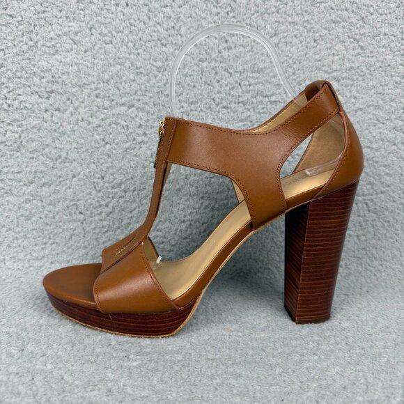 Michael Kors Sandals Women 10 Shoes Brown Berkley Platform Open Toe Heels Zipper - Picture 2 of 12